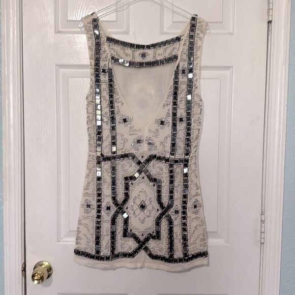 Free People Beaded Speakeasy Ivory Gatsby Mini Shift Dress Size 4 NWT - Picture 6 of 7